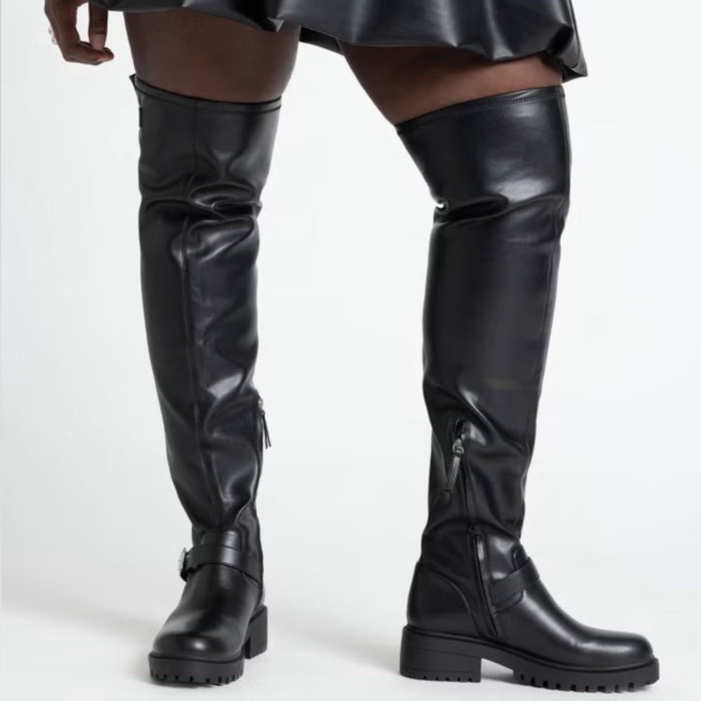 Eloquii Black Over-the-Knee Women's Moto Boots